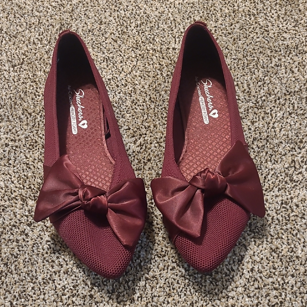 Skechers Burgundy Mesh Bow Flats